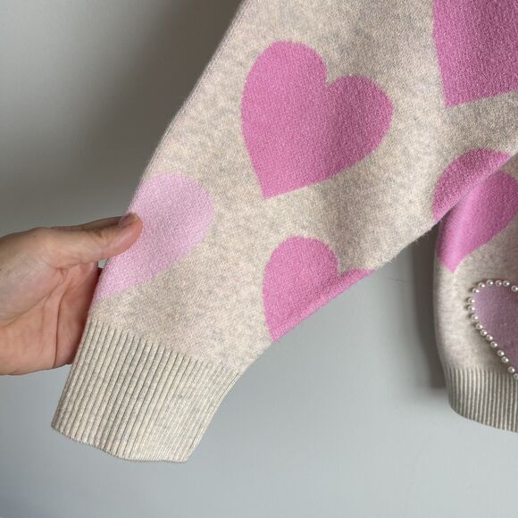 Crown & Ivy Women's Plus Size 2X Pink Heart Pearl Embellished Sweater Preppy - Picture 5 of 14